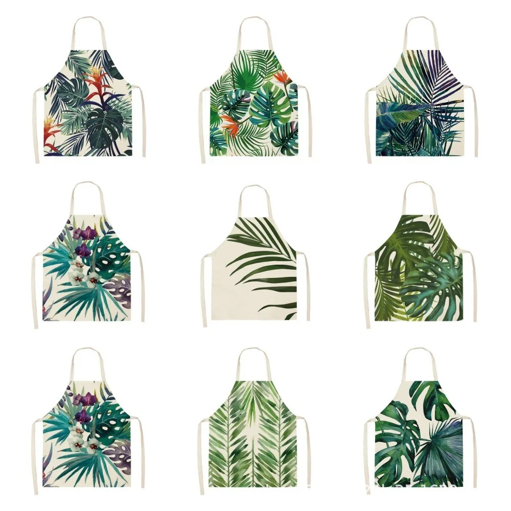 Classic green plant fresh monstera pattern sleeveless apron home cleaning bib kitchen cooking baking apron