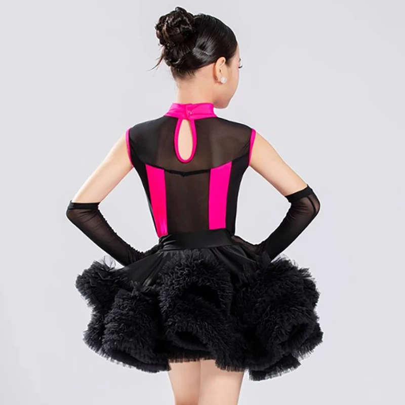 Body en maille contrastée pour enfants filles, grande jupe pivotante en dentelle, uniforme de classe, Costumes de spectacle