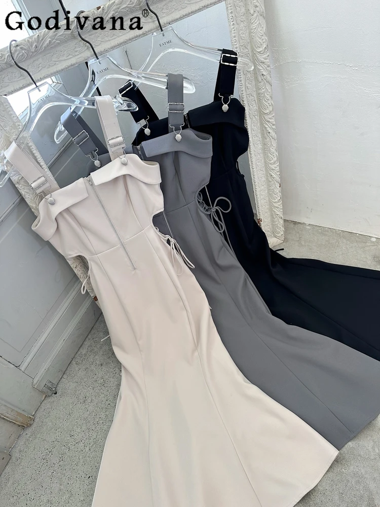 

Japanese Style New Basics Sweet Long Dresses Women's Slim-Fit Elegant Casual Daily Strap Dress Summer Fishtail Dresses 2025