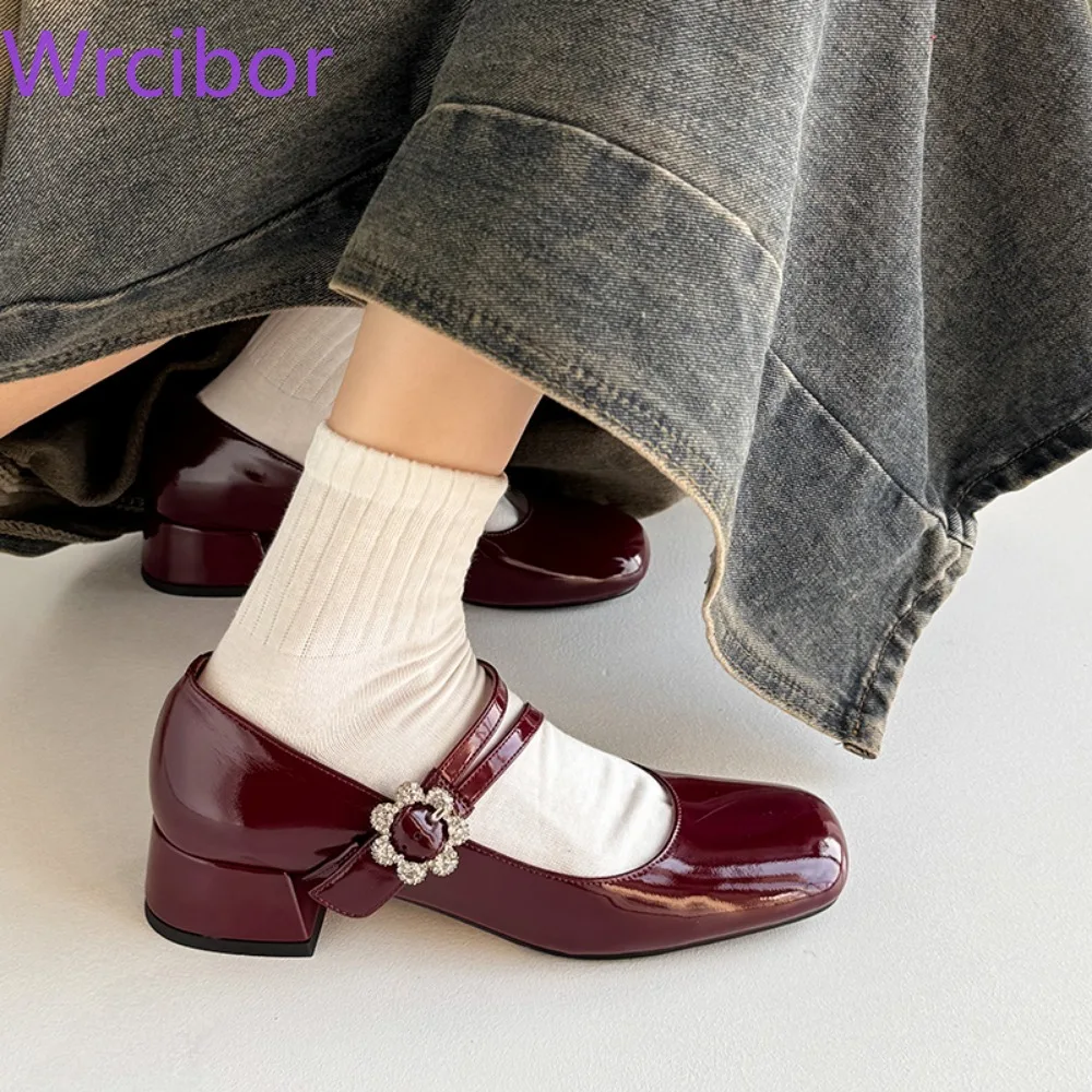 Womens Shoes Mary Janes Shoe Sheepskin Genuine Leather Round Toe Sole Materials IsTPR Inside Is Pigskin Have Black and Claret