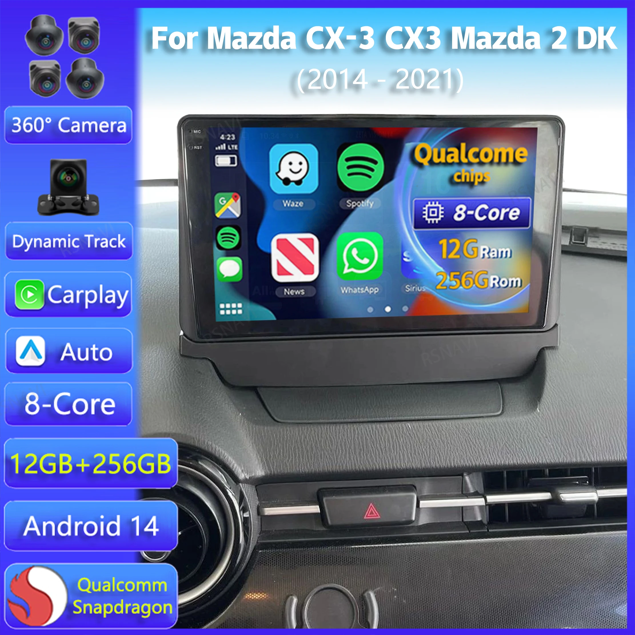 Android 14 Carplay WIFI+4G For Mazda CX-3 CX3 Mazda 2 DK 2014 - 2021 Car Radio Multimedia Video Player GPS Stereo 2din Head Unit