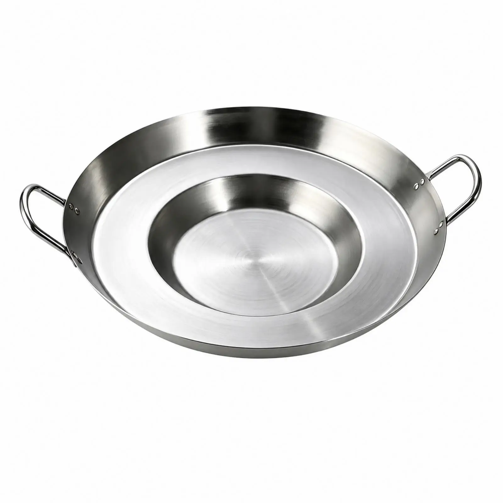 Uncoated Round Grill Frying Pan 201 Stainless Steel for Searing Meat Frying Vegetables for Induction Gas Stove