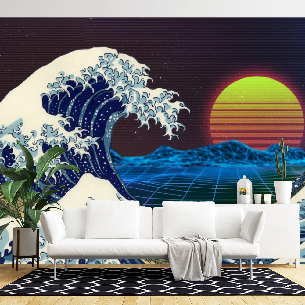 Waves painting wallpaper Wall Stickers Children Baby Room Ceiling Roof Mural Home Decor Self Adhesive Wall Sticker