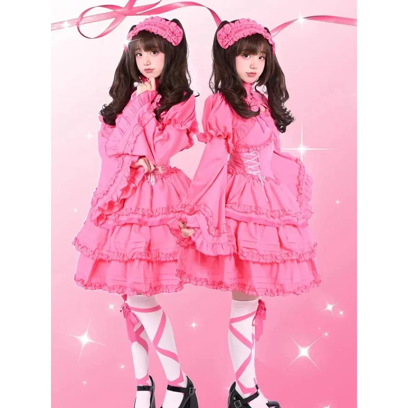 Red Sweet Lolita Princess Dress Kawaii Palace Style Lace Bow Fairy Cosplay Gothic Party Mini Dresses Lolita Jsk Outfit