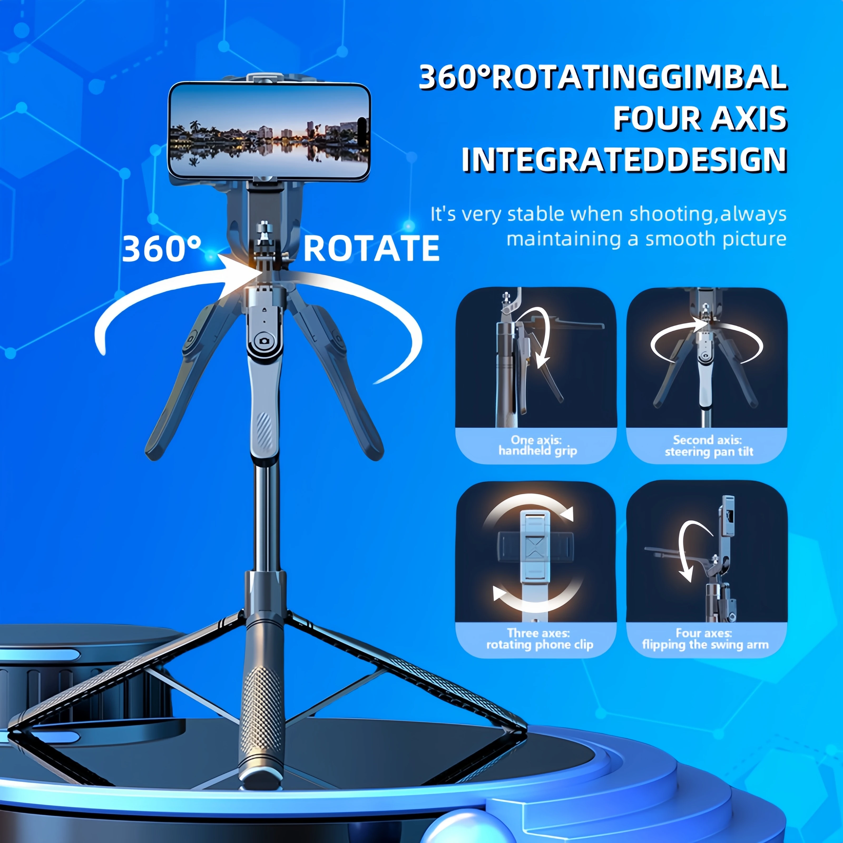 Selfie stick, Bluetooth remote control, aluminium alloy tripod, lightweight and portable, ruggedised and stabilised,