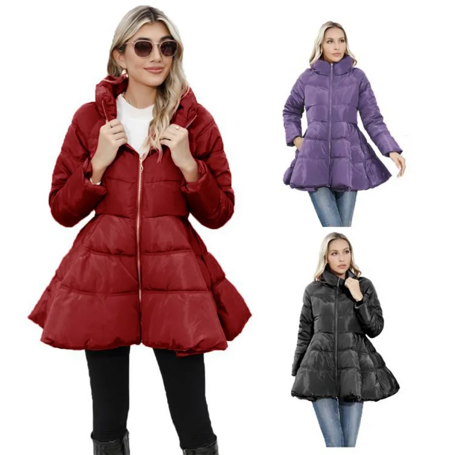

Autumn Winter New Design Slim Fit Stand Up Collar Women Warm Jacket Fashion Mid To Long Thick Waist Cotton Coat