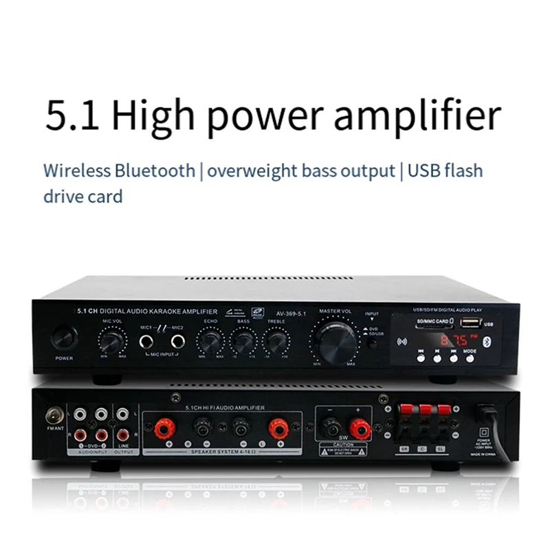 5.1 Channel HIFI Amplifier Subwoofer High Power Stage Home Theater Bluetooth Radio Outdoor Amplifier