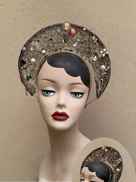 Virgin Mary Crown Halo Headwear Pearl Decoration