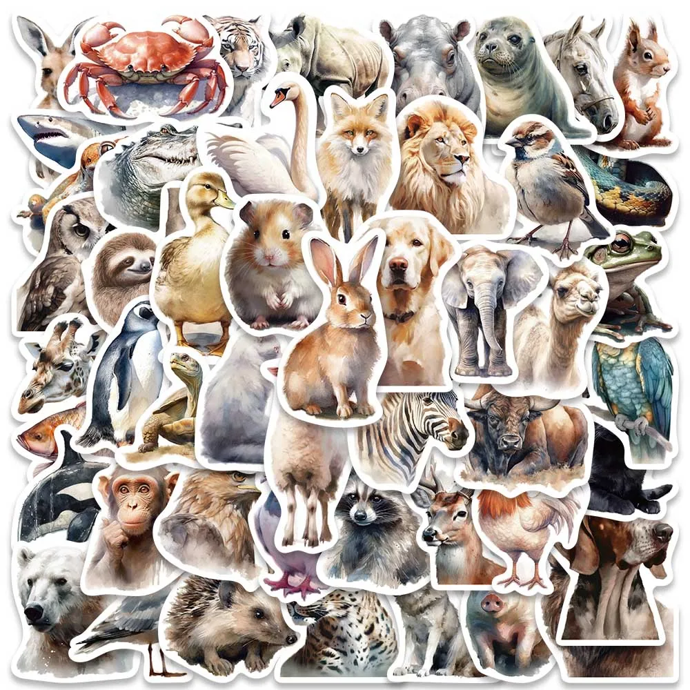 50pcs Cool Aesthetic Wild Animals Stickers Pack Vinyl Laptop Phone Decals Luggage Guitar Bicycle Car Waterproof Graffiti