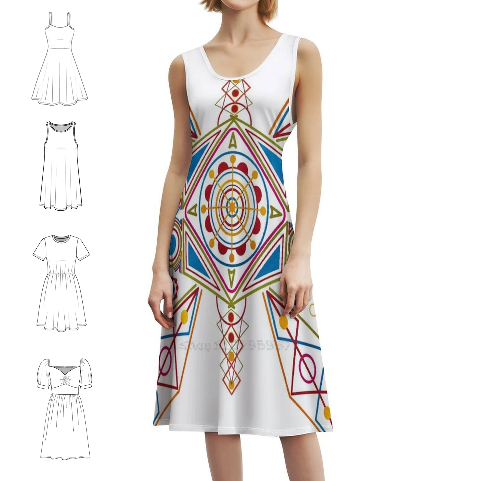 

Chiva Bohemian Sleeveless Dress Multi-Print Beach Vacation Party Dress Pattern Vector Geometric Colombia Chiva Womens Dresses