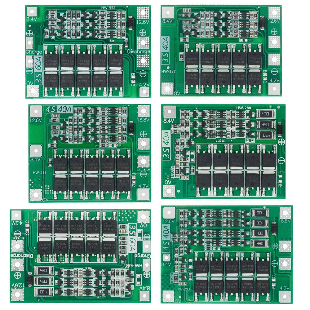 3S/4S 40A 60A Li-ion Lithium Battery Charger Protection Board 18650 BMS For Drill Motor 11.1V 12.6V/14.8V 16.8V Enhance/Balance