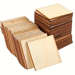 60Pcs 2x2Inch Small Wooden Squares Unfinished Blank Square Wood Pieces,Plywood Crafts Wall Tiles Letters Cutouts Coasters Decor