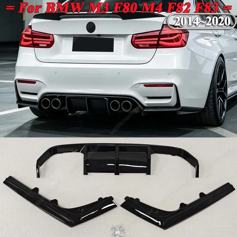 For BMW M3 F80 M4 F82 F83 2014-2020 Rear Diffuser Bumper Corner Spoiler Splitter Rear Lip Protector Gloss Black Carbon Look Kits