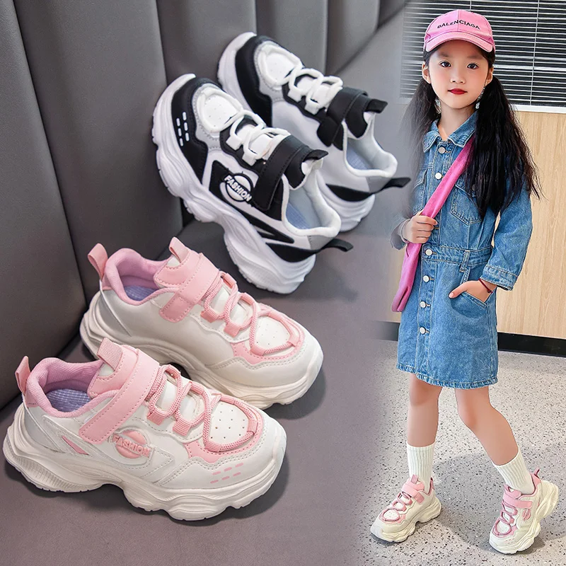 

Boys Girls Running Shoes Thick Soft Sole 2024 New Fashion Students Sneakers Hook&loop Trendy Children Sports Shoe Wear-resistant