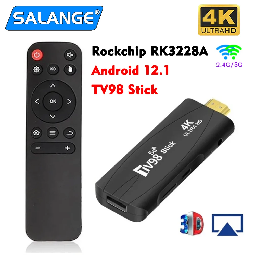 

TV98 Mini TV Stick Android 12.1 4K HD 2G 16G TV Box 2.4G 5G Dual Wifi Smart TV Box H.265 Media Player TV Receiver Set Top Box