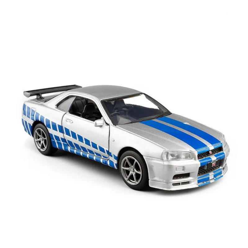 1:36 Nissan GTR R34 Skyline Ares Die Cast and Toy Car Metal Toy Fast and Furious Car Model Collectible Ornament