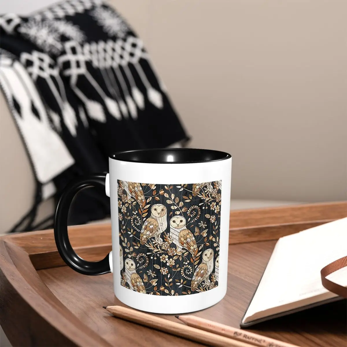 Wooden Wonderland Barn Owl Collag Mug Funny Ceramic Coffee Cups Tea Mugs Milk Cup Drinkware Gifts for Friends