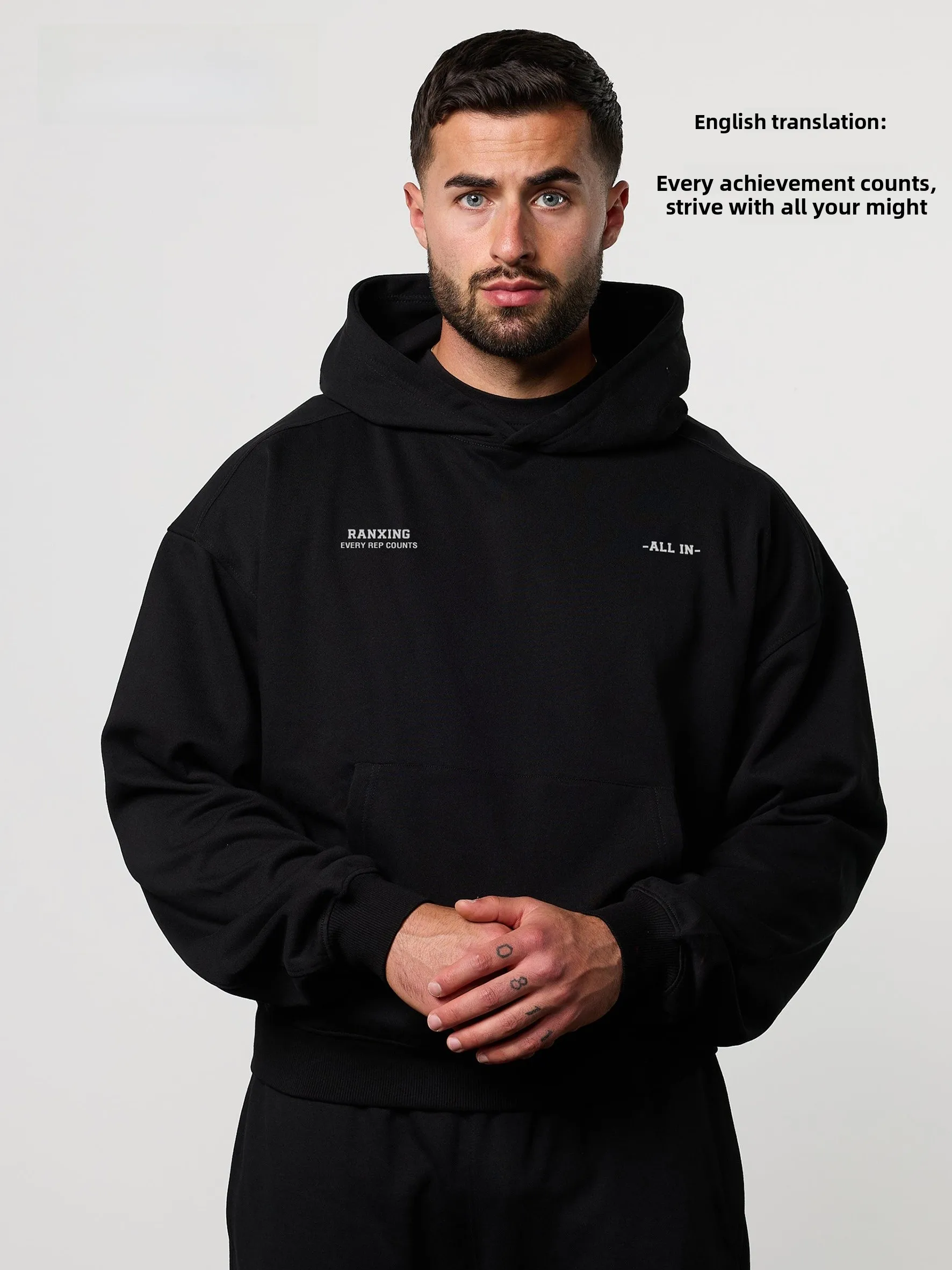 

Толстовка с капюшоном Heavyweight 500G Fitn, свободная посадка из чистого хлопка, защита от ветра, теплая ткань с петлей, молодежная модная длинная свековая круглая толстовка Ne...