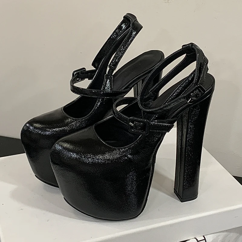 

Eilyken Fashion Narrow Band Buckle Strap Women Pumps Street Style Platform Extreme Square High Heels Round Toe Shoes