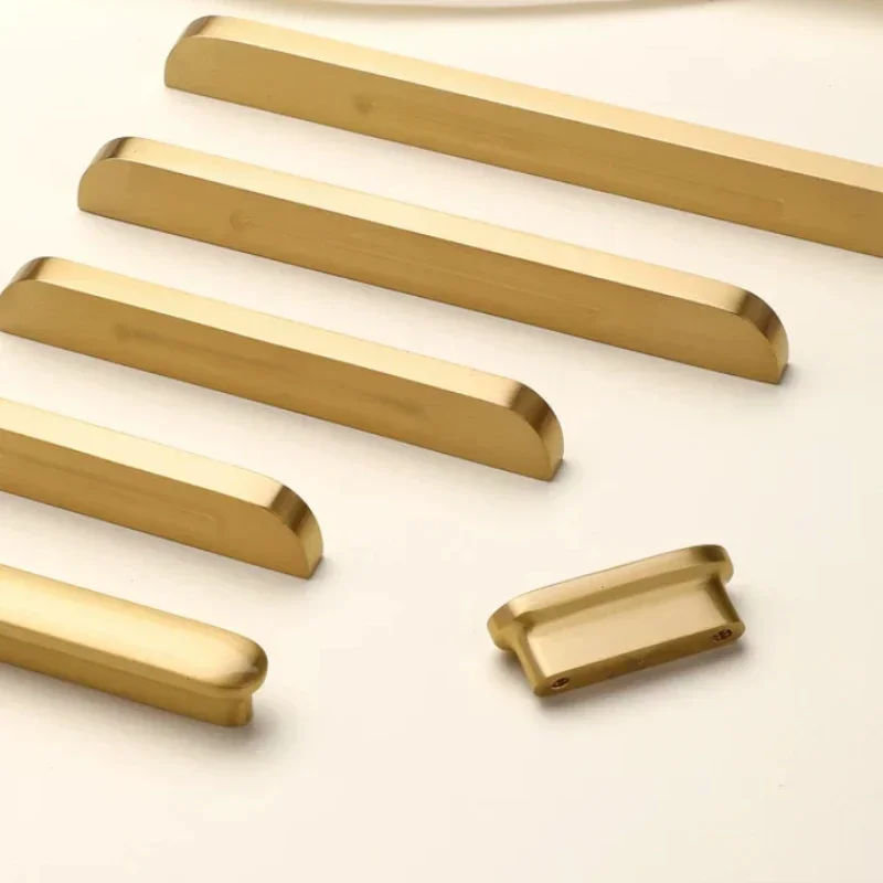 New Chinese Style Light Luxury Simple Gold Hardware Shoe Cabinet Door Long Pulls Brass Solid Handle Cabinet Wardrobe Drawer Knob