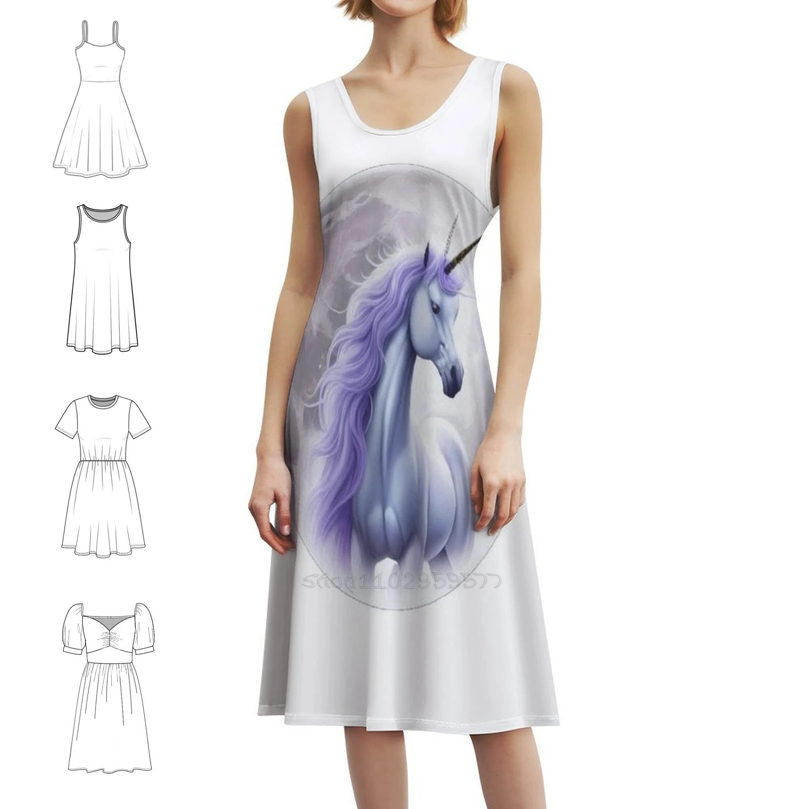 

Full Moon Lunar Unicorn Sweetheart Neckline Dress Elegant Summer Party Dress For Women Unicorn Moon Dreamy Serene Peaceful
