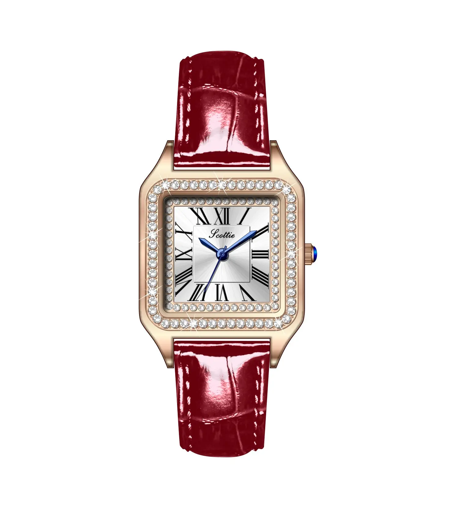 Numeri romani in pelle quadrata in acciaio inossidabile per ragazze da donna Rhine st One Display Luxury Birthday Party Dial Strap Watch Gifts