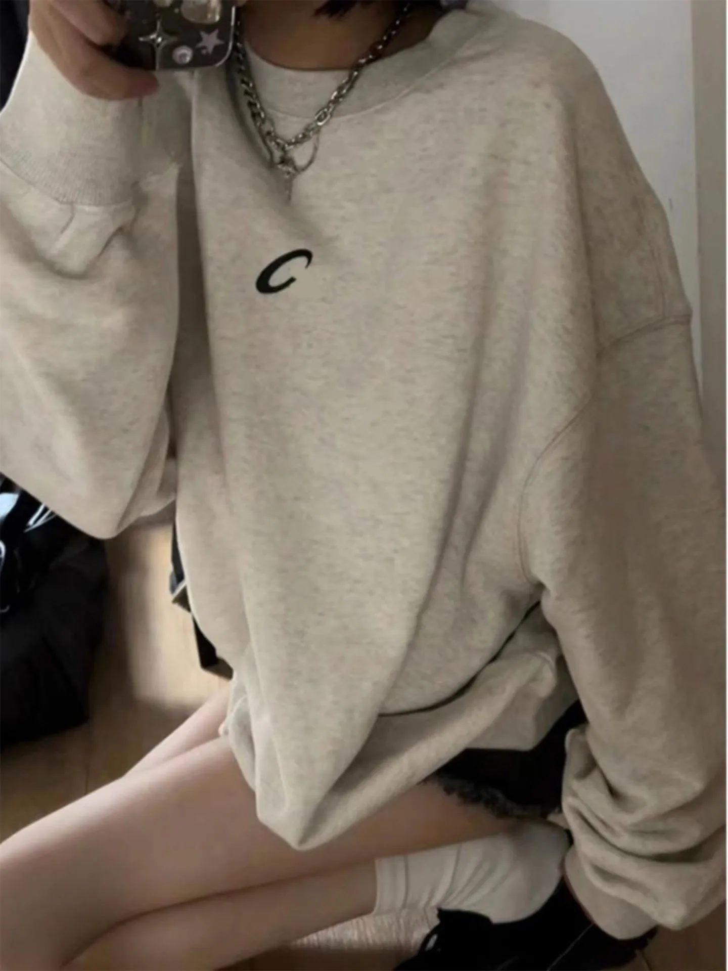 American Retro round Ne Sweatshirt Dames Herfst Winter Casual Los Veelzijdig Thiened Fce Couple's Top INS