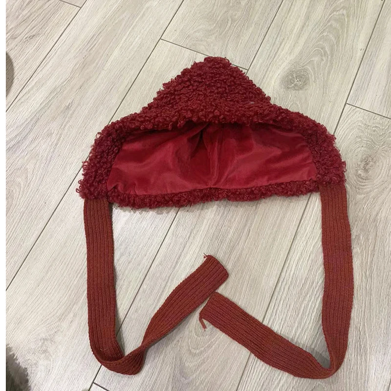 Cappelli invernali da donna in lana di agnello con lacci caldi berretti in pile giapponesi protezione per le orecchie femminile cravatta pullover Gorro Bonnet Y2k cappello bomber carino