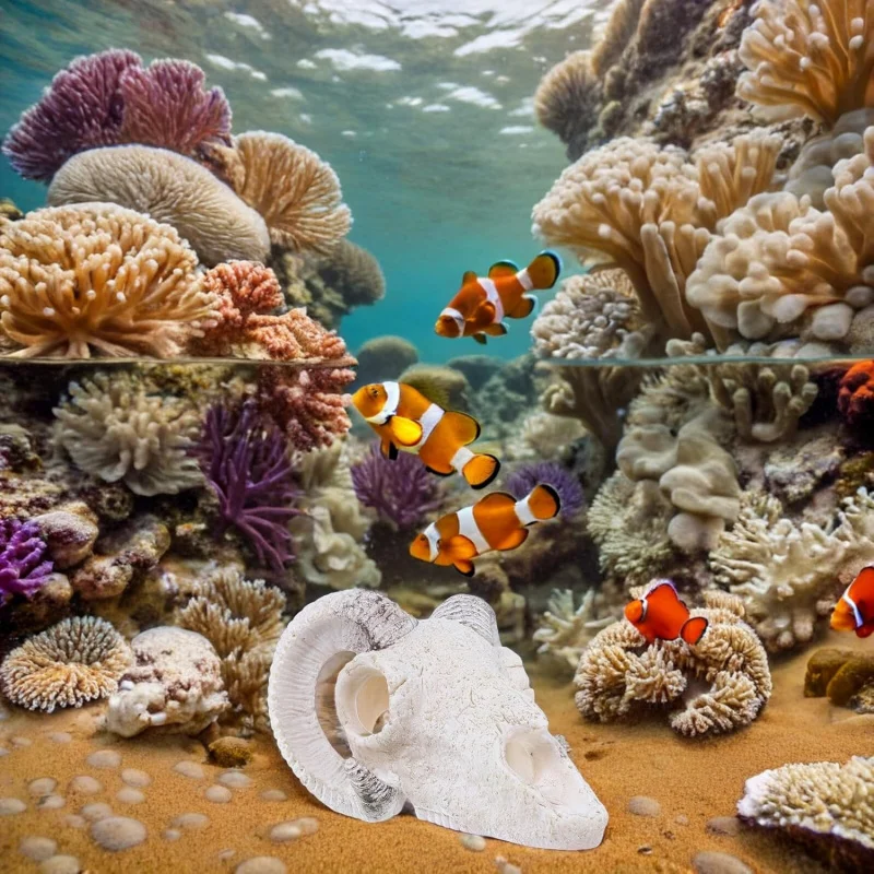 

Украшение ландшафтного дизайна аквариума, украшение из смолы с овечьей головой из белого рога, укрытие, имитация кости, реалистичное