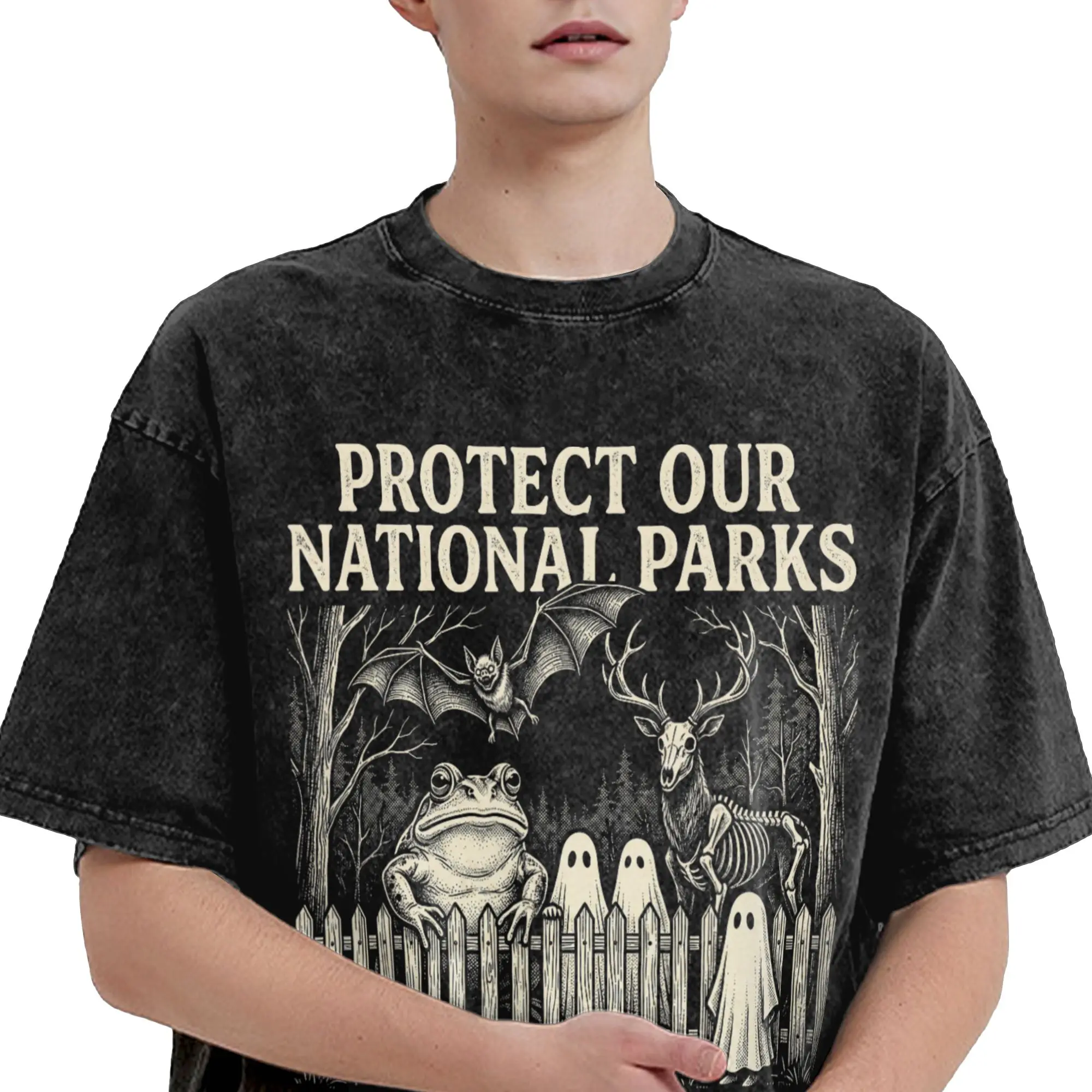 Protect Our National Parks or We'll Haunt Your Backyard T Shirts Washed Short Sleeve T-Shirts  Novelty Men Women Streetwear