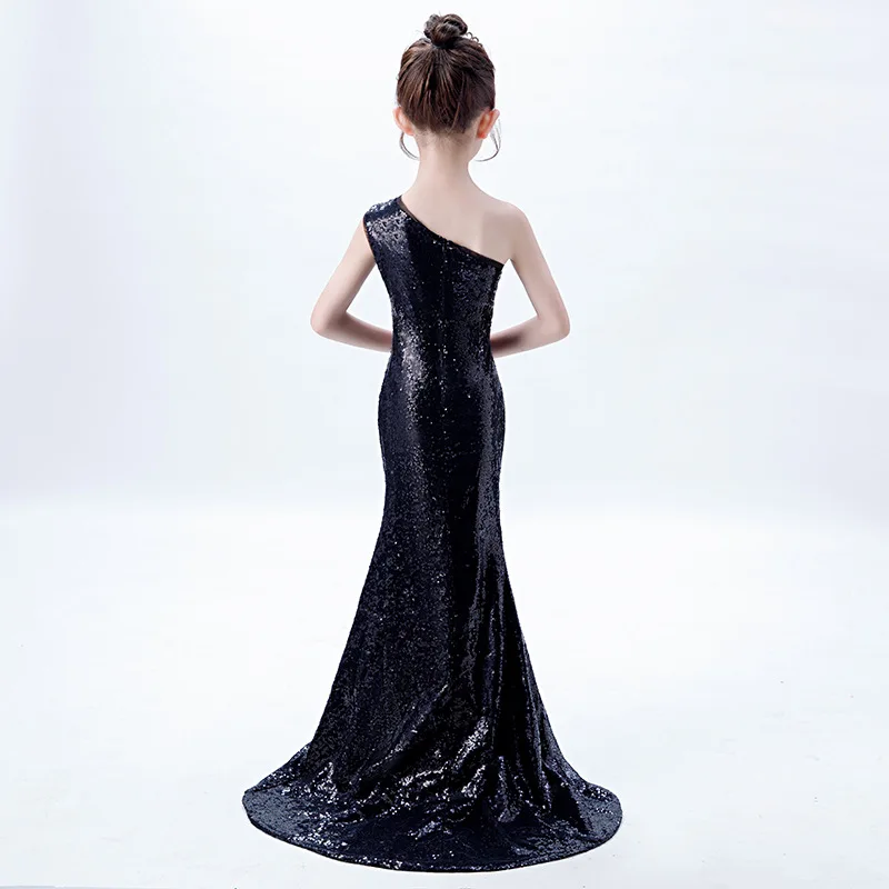 2-14 Yrs Child Girl Sequin Mermaid Dress Black Formal Prom Evening Dresses Long Luxury 2026 Celebrity Party and Wedding Cocktail