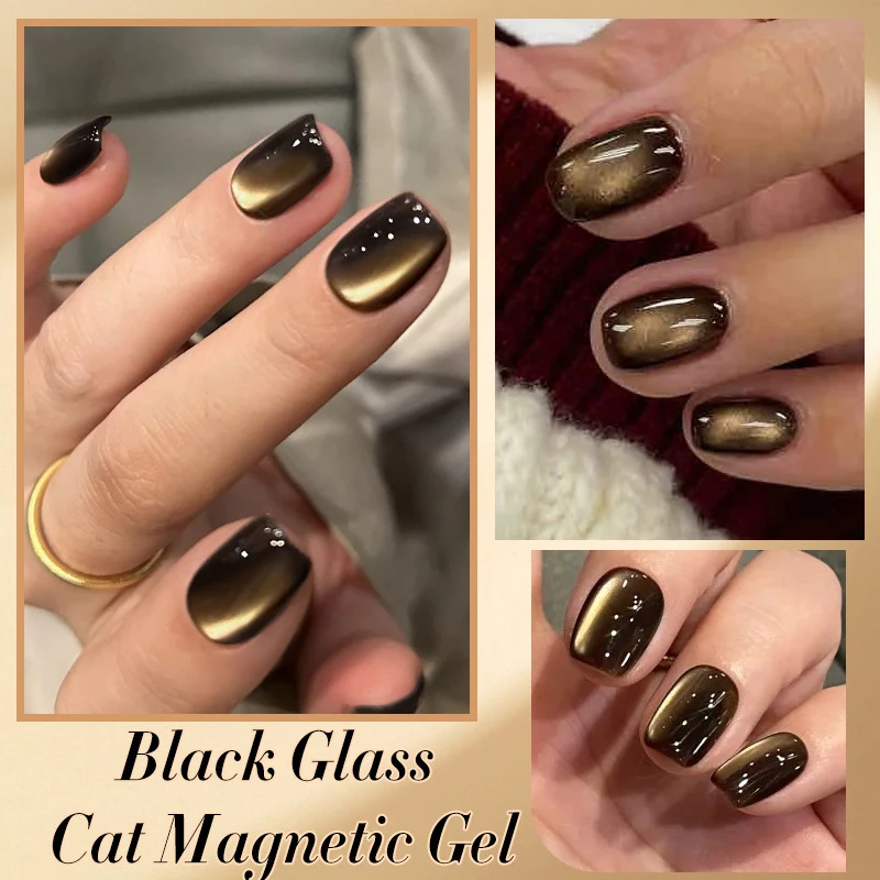 10ml vidro preto gato gel magnético unha polonês estilo punk arte do prego manicure varnis gel semi permanente para unhas de inverno