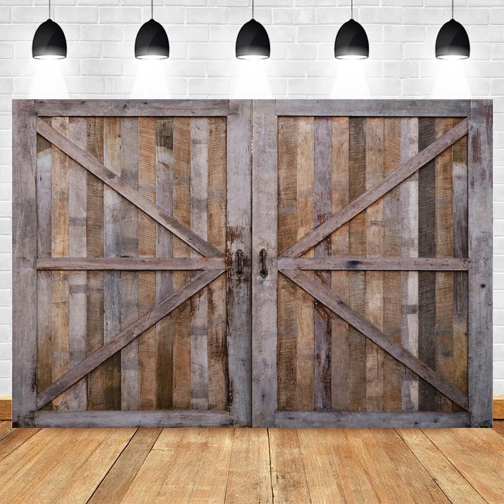 Rustic Wooden Barn Doors Photography Backdrop Rural Farm Theme Kids Adults Portrait Birthday Party Decor Background Photo Studio