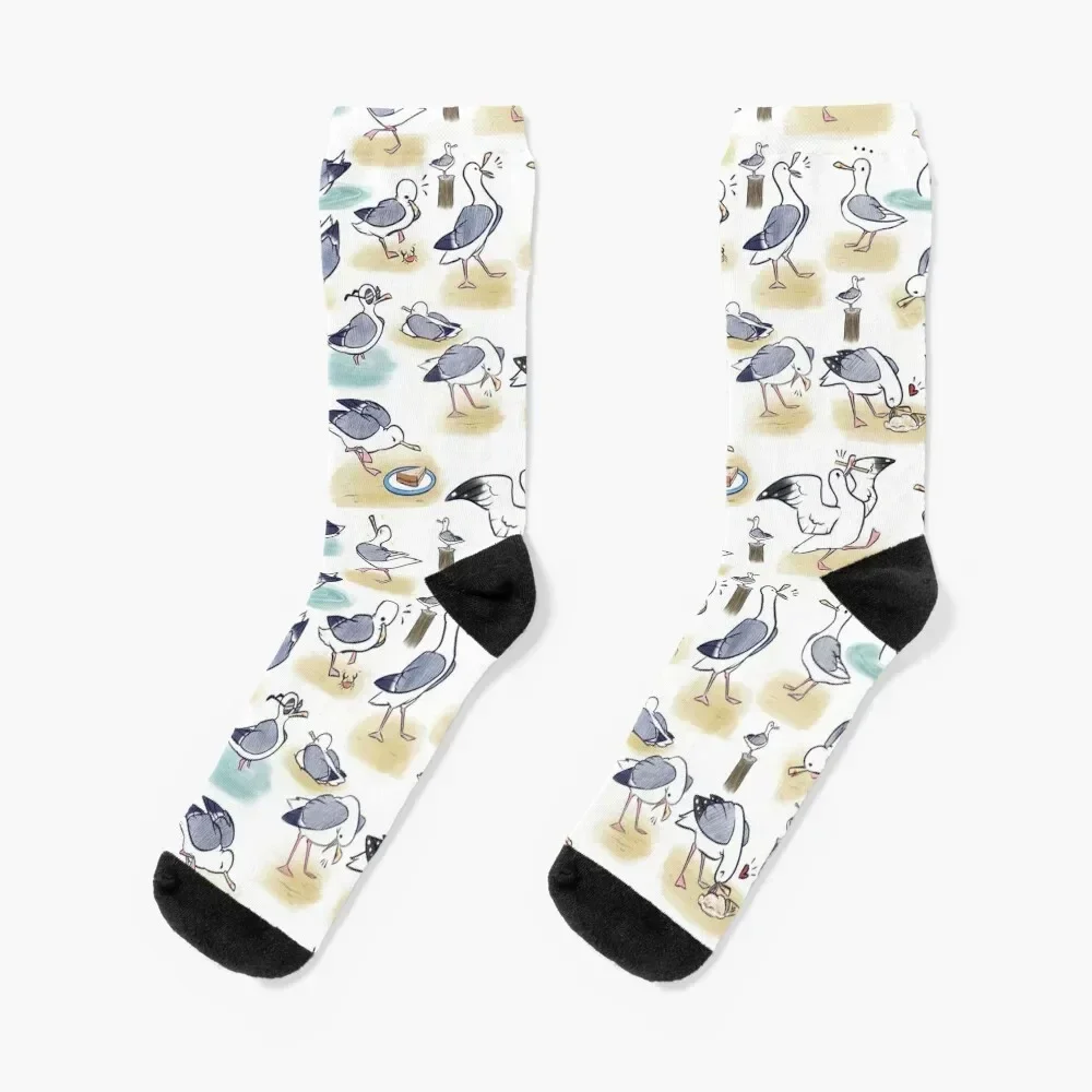 

Comical Seagull pattern- beach bois Socks Antiskid soccer essential custom Socks For Man Women's