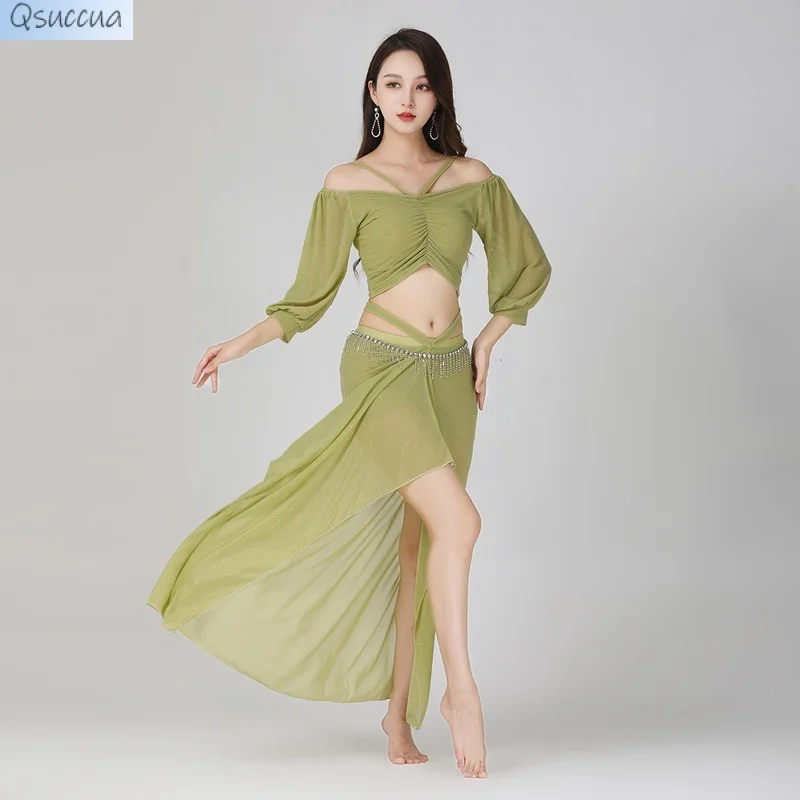 New Spring And Summer Dance Belly Dance Suit Practice Large Size Mesh Sexy Performance Suit