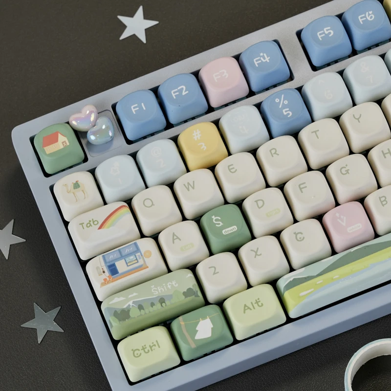 PBT Keycaps MOA Profile Blue yellow green DIY Custom Keycap for Gaming office Mechanical Keyboard 60% 65% 75% 96%
