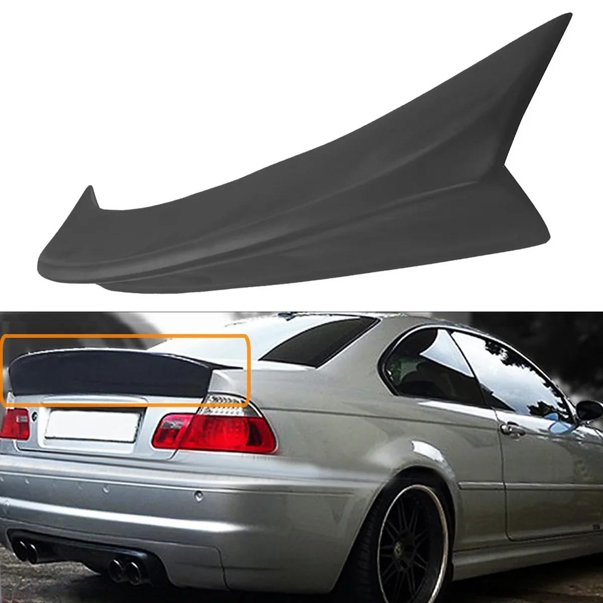 New Rear Polyurethane Trunk DuckBill HighKick Spoiler Wing Lid Spoiler for BMW E46 2DR Model M3 CSL Style 2001-2006 Black