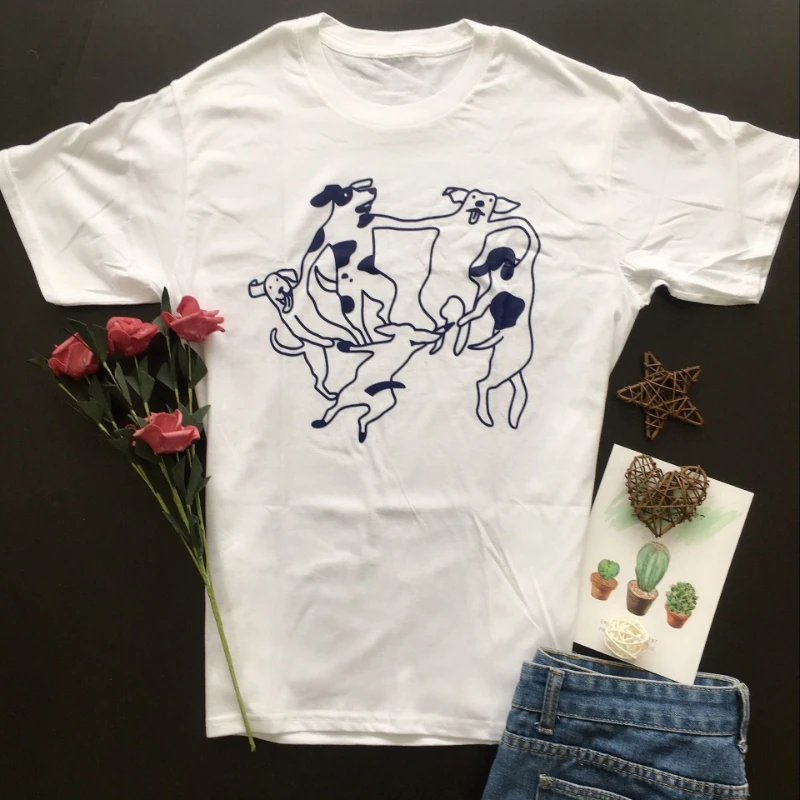 The Dance Dogs Dance Graphic Funny Printed T-Shirt Casual Stylish Unisex Tee Girl Kawaii Tops Tees Short Sleeve Shirt Hipster