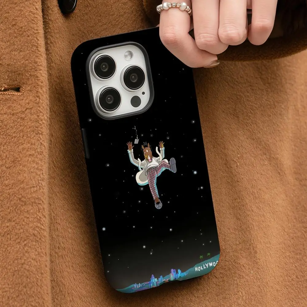 

B-BoJack Cartoon H-Horseman Phone Case For iPhone 17 16 15 14 Pro Max Plus Glossy HD Double-Layer Liquid Back Film Hard Shell
