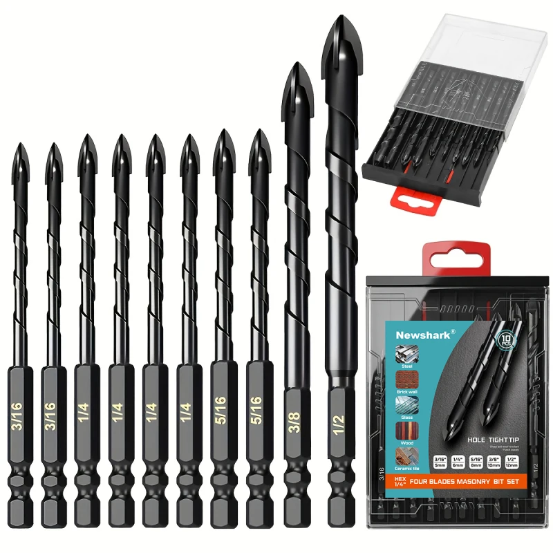 5/10 pcs of Concrete Drill Bit Kit, Suitable for Glass Plastic Wood Brick Tungsten Carbide Drill Hard Alloy Cross Drill Bits