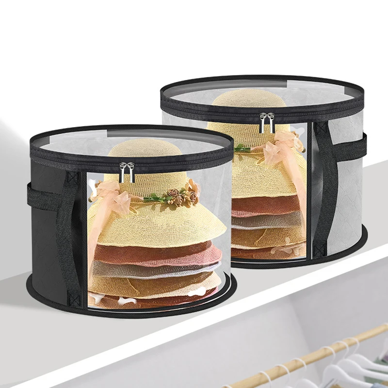 【M】Clear Portable Collapsible Hat Storage Organizer With Zipper, Large Front Window Design, Fabric Material, Hand Washable