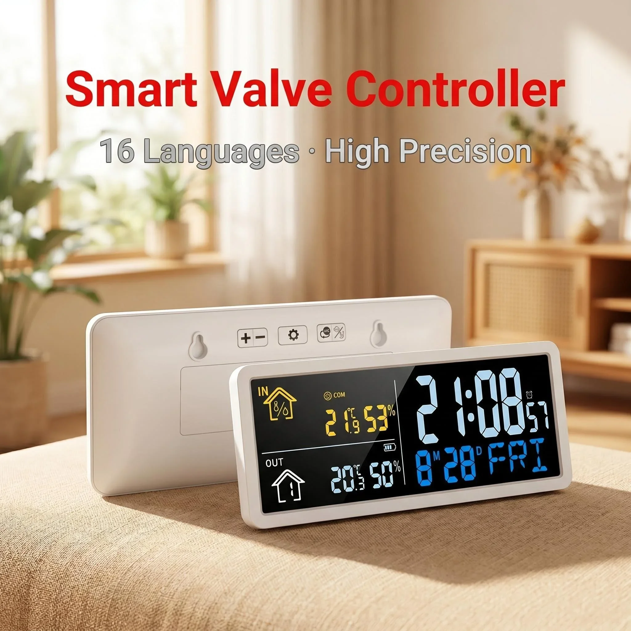 Digital Thermometer Hygrometer with Remote Sensor, Large LCD Display Alarm Clock for Home