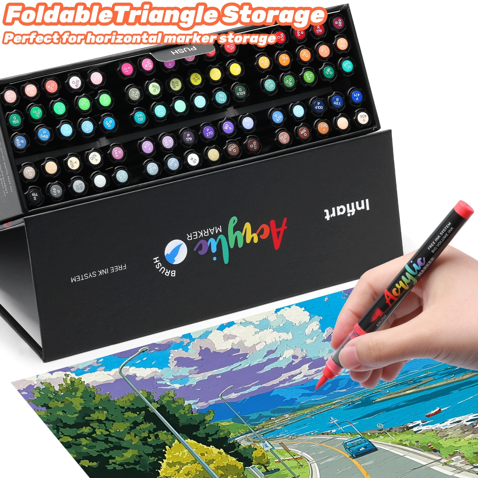 Acrylic Paint Markers,With Foldable Triangle Storage,Soft Brush Tip for Rock Painting,Glass,Stone,Canvas,Ceramic Et, Art Markers