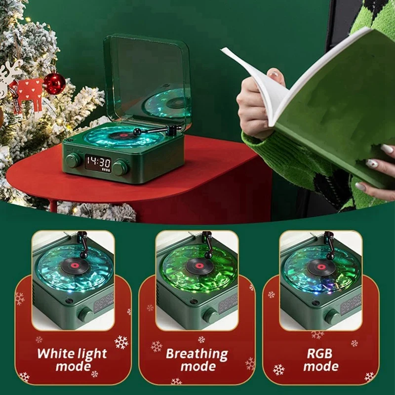 

DYJ-zpWaves Vintage Vinyl Record Bluetooth Speaker with RGB Ambient Lights,Retro Turntable Design Speaker Christmas