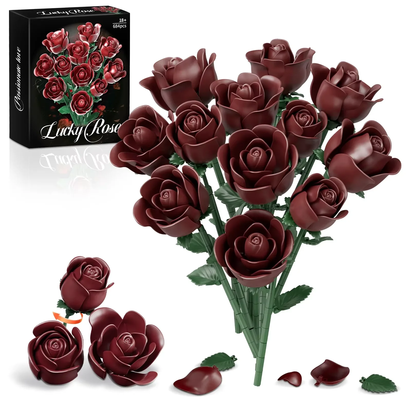 

Romantic Rose Flower Bouquet Building friends Blocks Set Creative Home Desk Plant Decoration Bricks Toy Gift Girls And Ladies