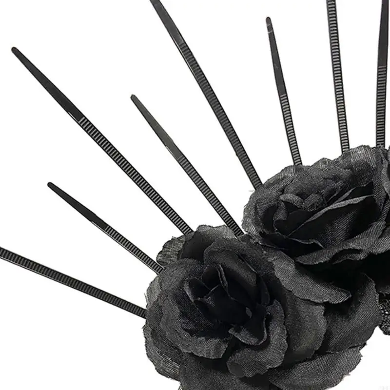 P0RF Gothic Rose Headband for Halloween Festival Costume Hairband LolitaStyle Role Play Party Props Women Punk Headwear