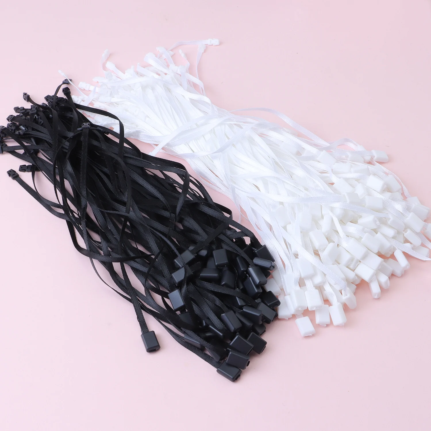 100Pcs White Black Hang Tag Polyester Rope String Snap Lock Pin Loop Tie Fasteners for Clothing Bag Labels DIY Sewing Accessorie