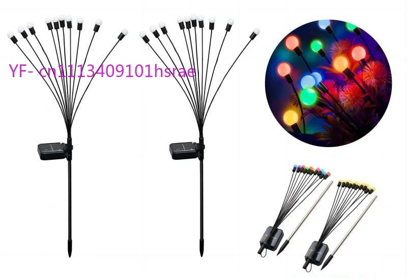 2PCS LED Solar Firefly Swaying Lights Outdoor Waterproof Garden Lawn Lamps Starburst Decorative Night Lights for Courtyard Villa
