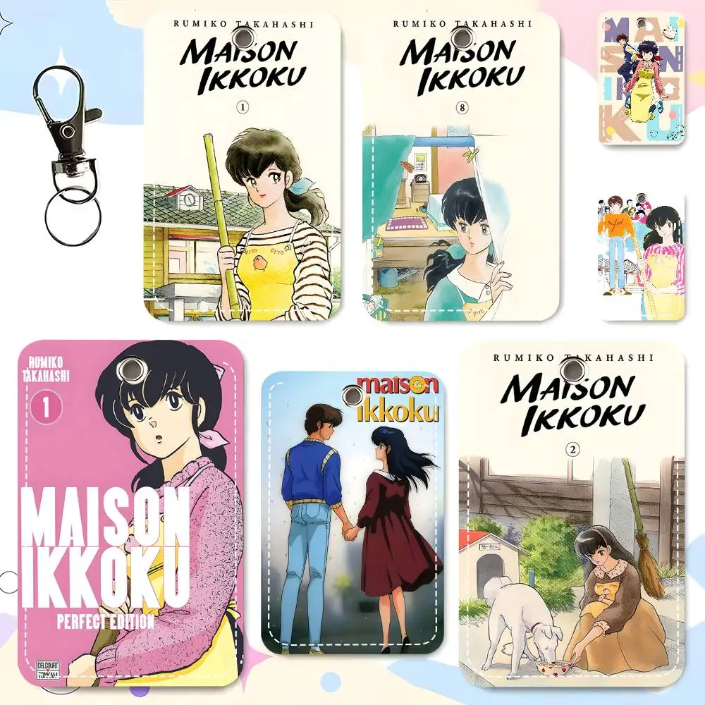 1pc Maison Ikkoku Card Case Keychain Access Card Bag Key Tag Ring Leather Card Holder Key Ring Access
