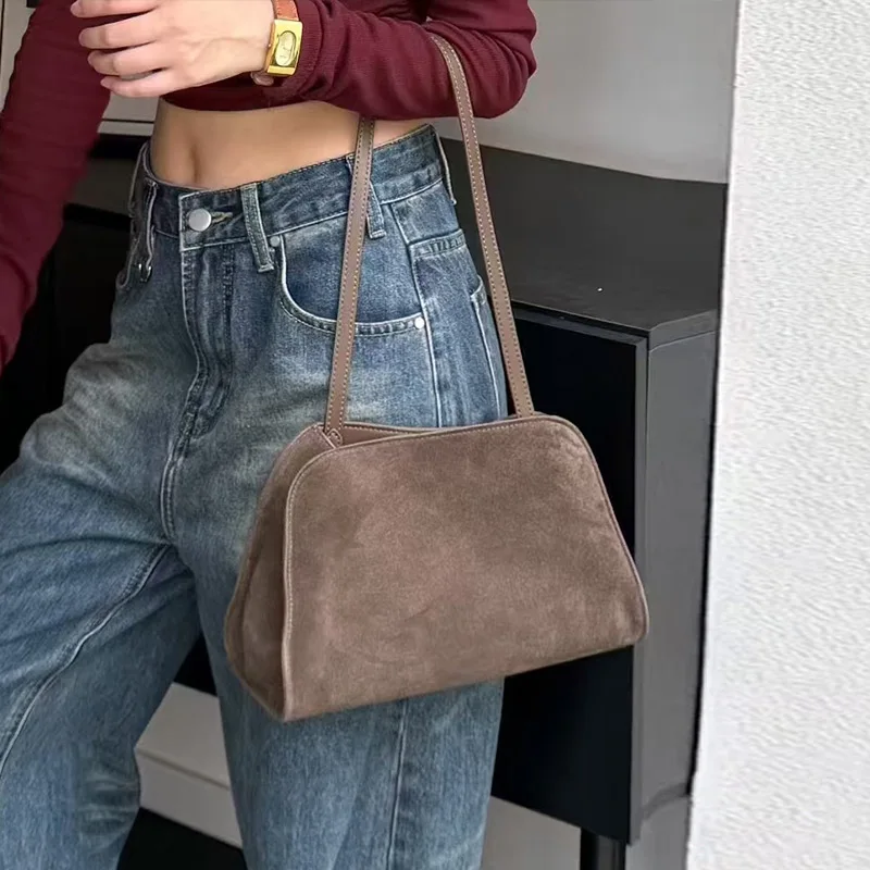 

Korean Niche Women's Large Capacity Tote Bag New Fashion Suede Handbag Shoulder Bag High-end Genuine Leather Trend Underarm Bag